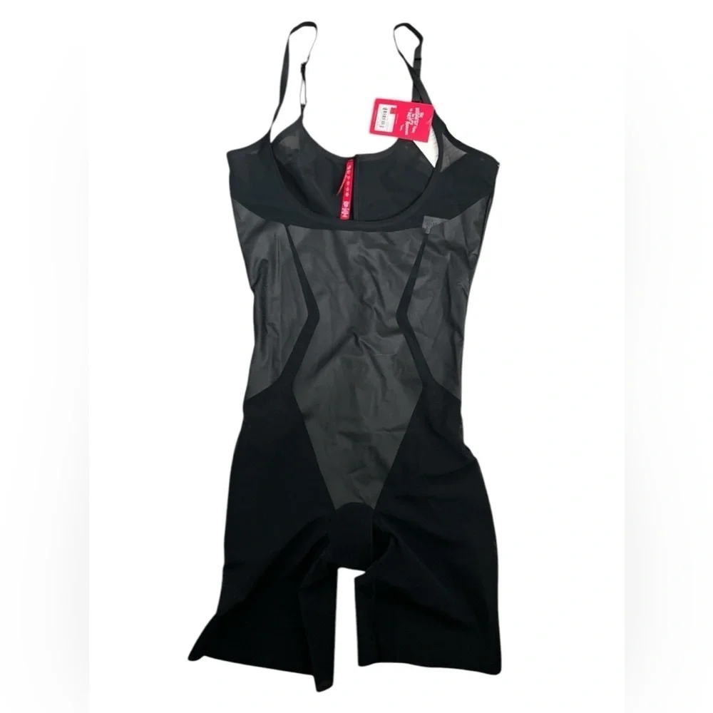 Spanx Haute Contour Open-Bust Mid-Thigh Bodysuit Very Black NWT
